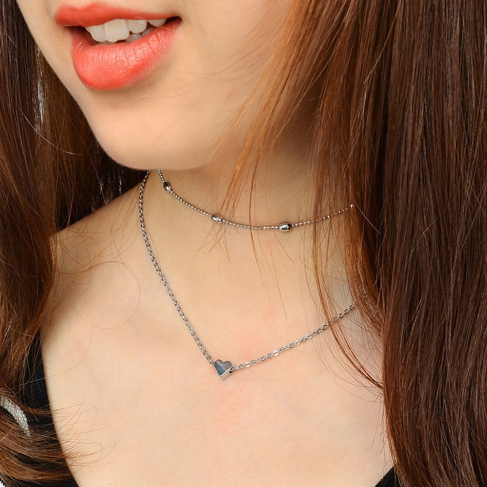 Silver Heart Boho Multi Layered Choker Chain Necklace Set - Picture 2 of 4